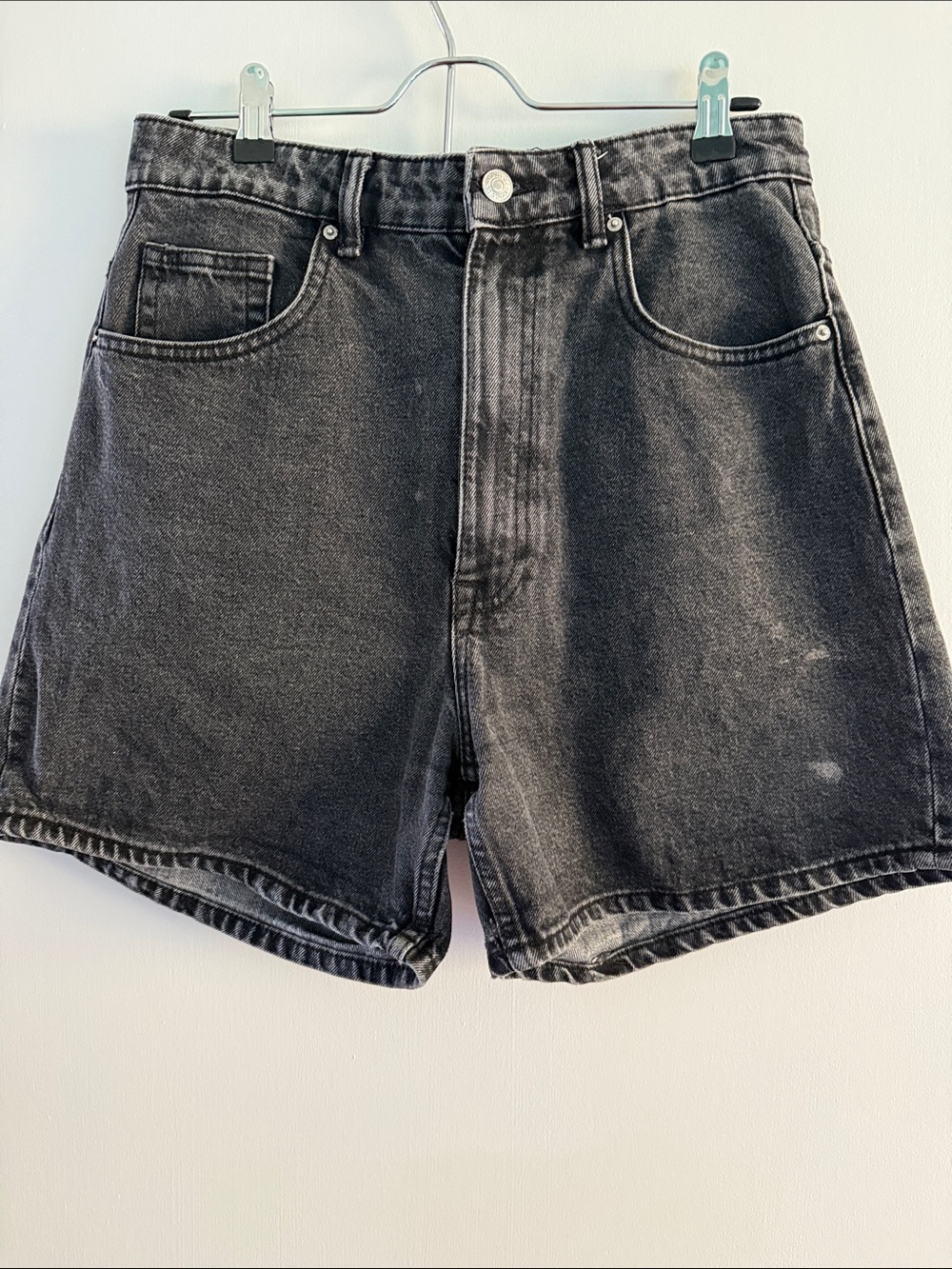 Zara Washed Black High-Rise Denim Shorts